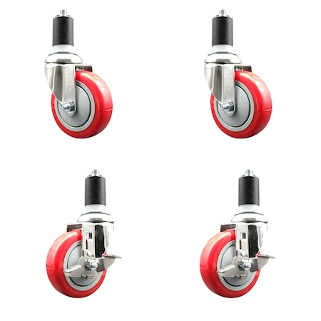 Service Caster 4 Inch 316SS Red Poly Swivel 1-1/2 Inch Expanding Stem Caster Brake SCC, 2PK SS316EX20S414-PPUB-RED-2-TLB-2-112